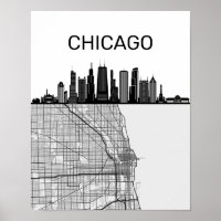 Ligne Skyline Ville De Chicago Illinois Avec Carte