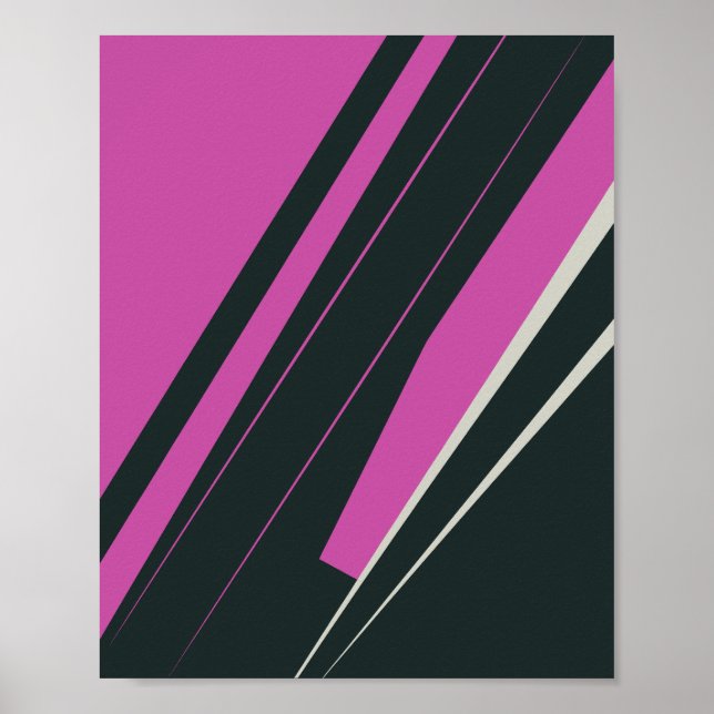 Poster Lignes Abstraites dynamiques en Fuchsia et en noir (Devant)