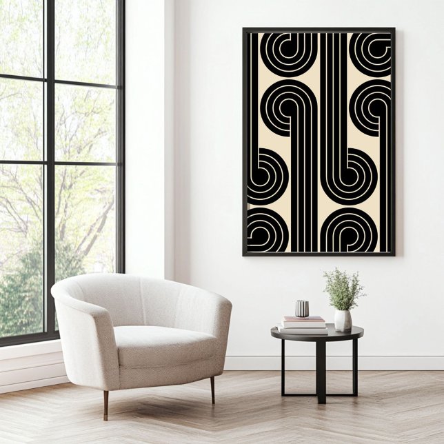 Poster Lignes Abstraites rétroactives noires (Créateur téléchargé)