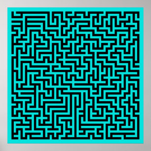Poster Lignes de labyrinthe noir turquoise