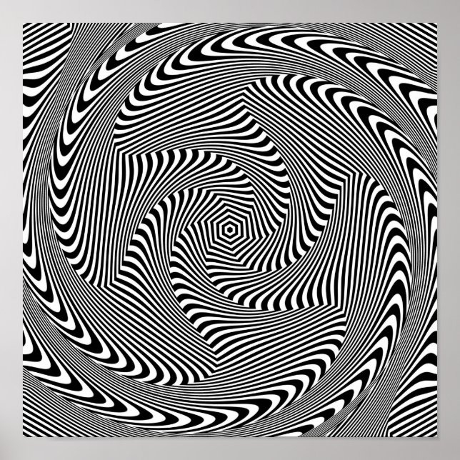 Poster lignes de tourbillon hypnotique confuse motif noir (Devant)