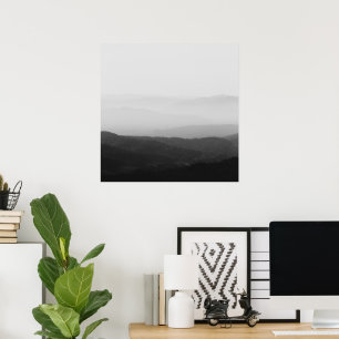 Poster Lignes d'horizon brumeuses noir et blanc
