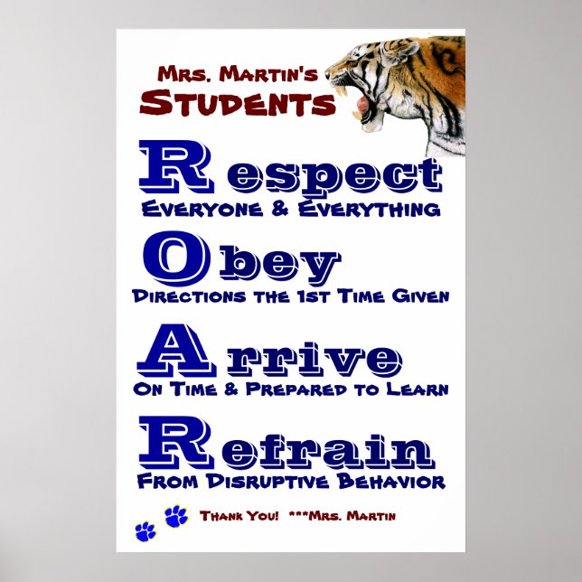 Poster Lignes directrices/règles de classe (Devant)