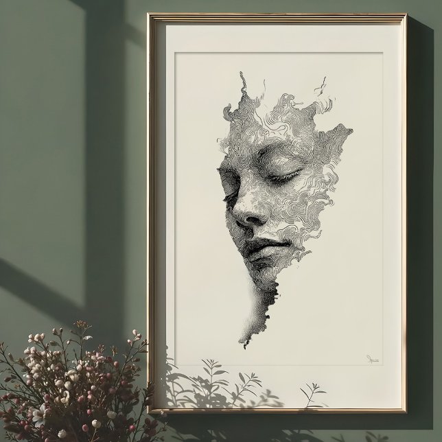 Poster Lignes Hypnotiques : Portrait De Visage Monochrome (Créateur téléchargé)