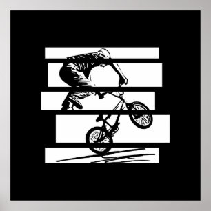 Poster Lignes urbaines Silhouette BMX Wheelie