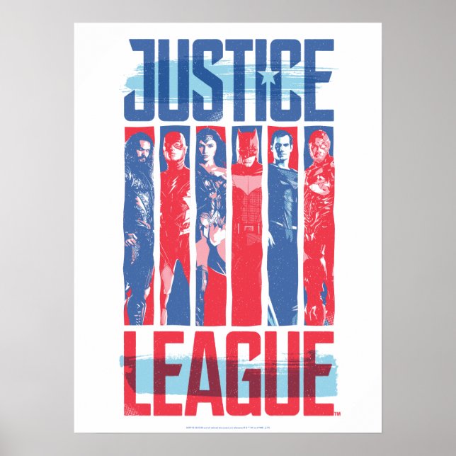 Poster Ligue de Justice | Blue & Red Group Pop Art (Devant)