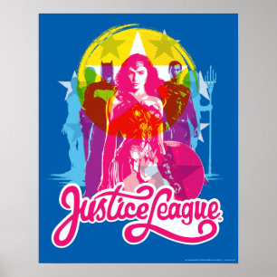 Poster Ligue de Justice Retro Group & Logo Pop Art
