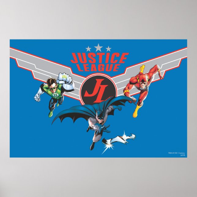 Poster Ligue de la justice Flying Air Badge and Heroes (Devant)