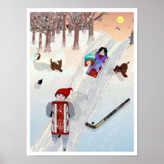 Poster Lil & Ed s'amusent dans la neige Dessin de LeeMari