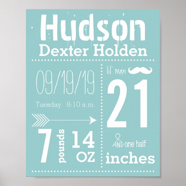 Poster Lil Man Mustache Chalkboard Garçon Baby Stat Flèch (Devant)