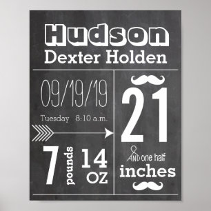 Poster Lil Man Mustache Chalkboard Garçon Baby Stat Flèch