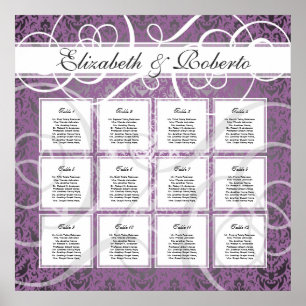 Poster Lilac Damask 12 Table Wedding Seating Plan Chart