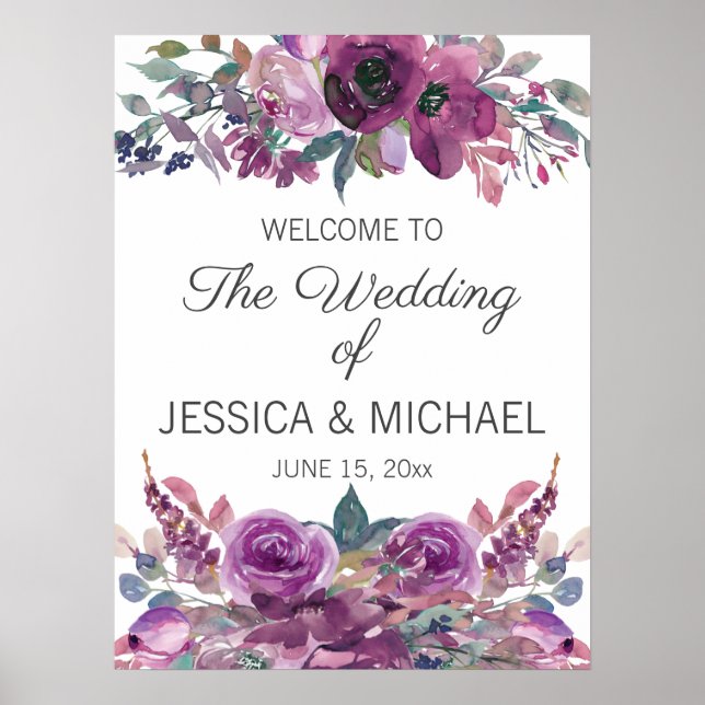 Poster Lilac Plum Purple Aquarelle Florale Mariage (Devant)