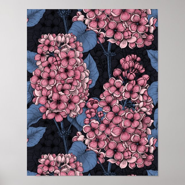 Poster Lilac rose sur bleu foncé (Devant)