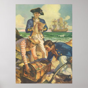 Poster L'île au trésor, Contes de fées vintage Pirates