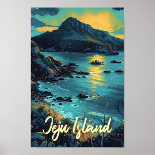 Poster L'île de Jeju Corée du Sud Illustration de voyage