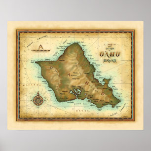 Poster L'île d'Oahu à Hawaii