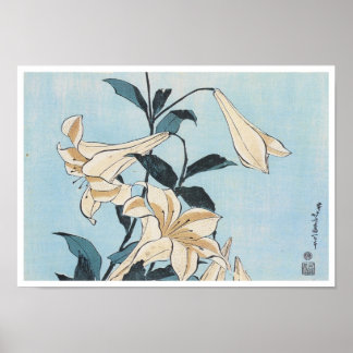 Poster Lillies, Hokusai, 1832