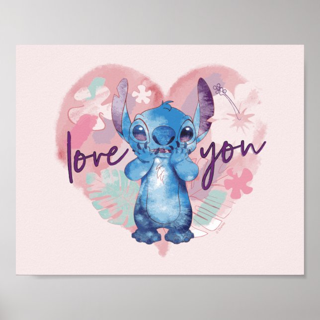 Poster Lilo & Stitch | Stitch Watercolor Valentine Heart (Devant)