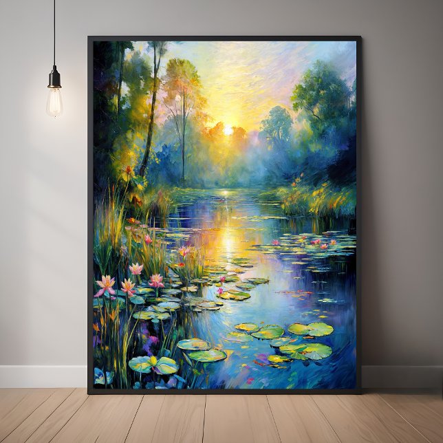Poster Lily Pond inspiré par Monet à Sunrise Impressionni (Créateur téléchargé)