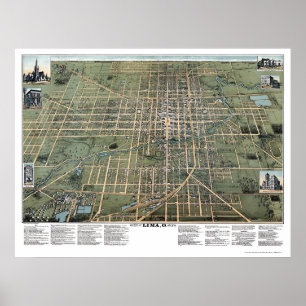 Poster Lima, OH Carte panoramique - 1892