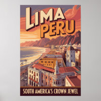 Lima Pérou Côte Illustration Art de Voyage Vintage