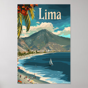 Poster Lima Pérou Vintage Retro Voyage Illustration