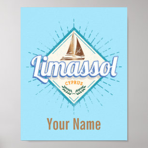 Poster Limassol City Chypre Voilier Rétro Vintage