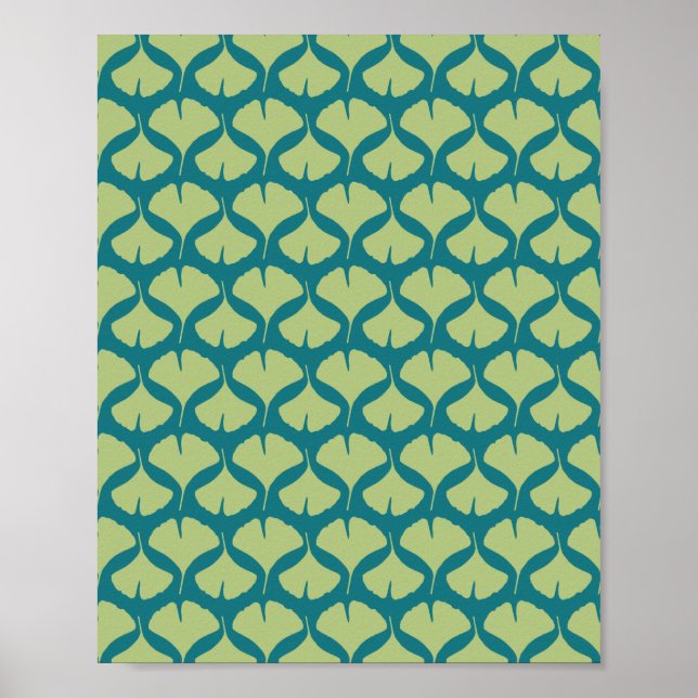 Poster Lime et Turquoise Green Ginkgo Feuilles (Devant)