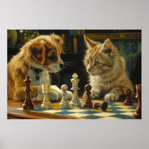 Poster L'impasse des boursiers   Chat et chien jouer aux 