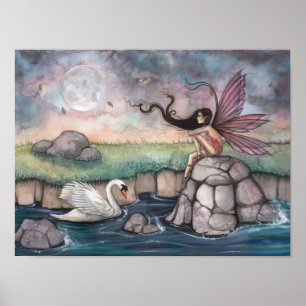 Poster L'impression d'art fantastique de la fée et du cyg