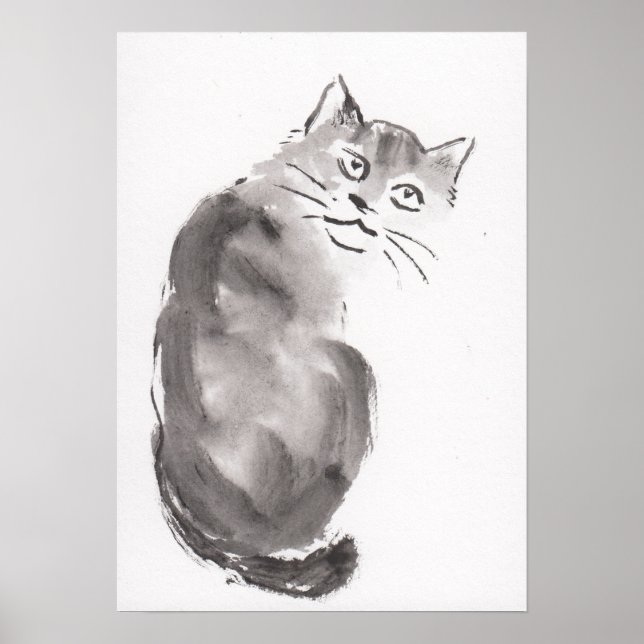 Poster Lin Li(LinLi888) Art Print Sumi-E Cat 21012901 (Devant)