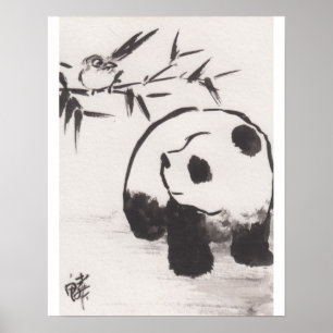 Poster Lin Li's Art Print Panda and Bird 13090105