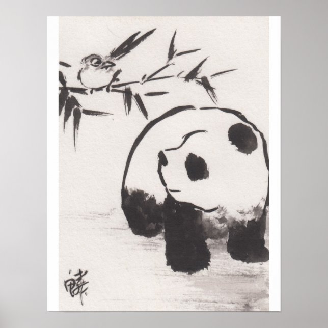 Poster Lin Li's Art Print Panda and Bird 13090105 (Devant)