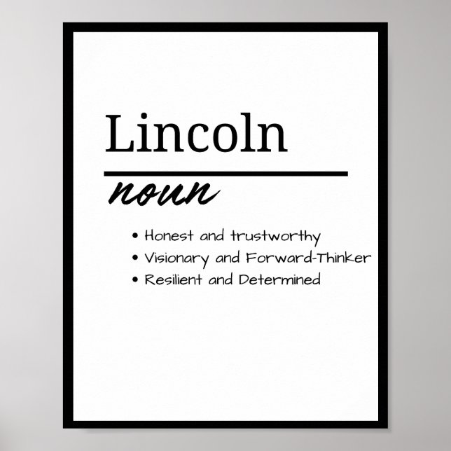 Poster Lincoln, Garçon Personnalisé Nom Définition (Devant)