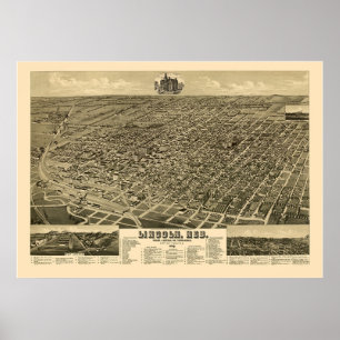 Poster Lincoln, NE Carte panoramique - 1889