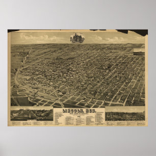 Poster Lincoln Nebraska 1889 Antique carte panoramique