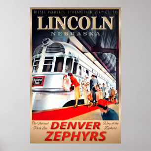 Poster Lincoln Nebraska Denver Zephyrs Burlington Route