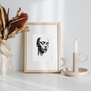 Poster Line Art Femme Abstrait noir et blanc