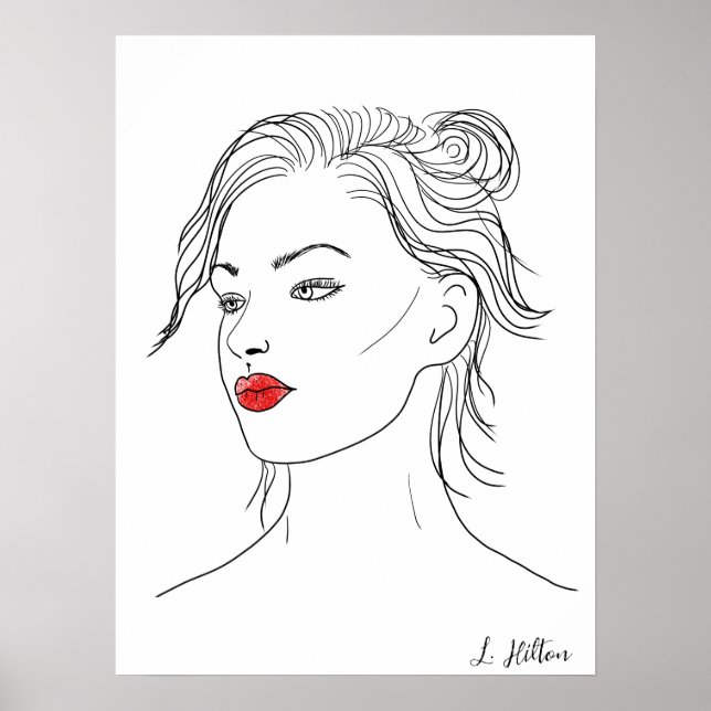 Poster Line Art | Femme en rouge (Devant)