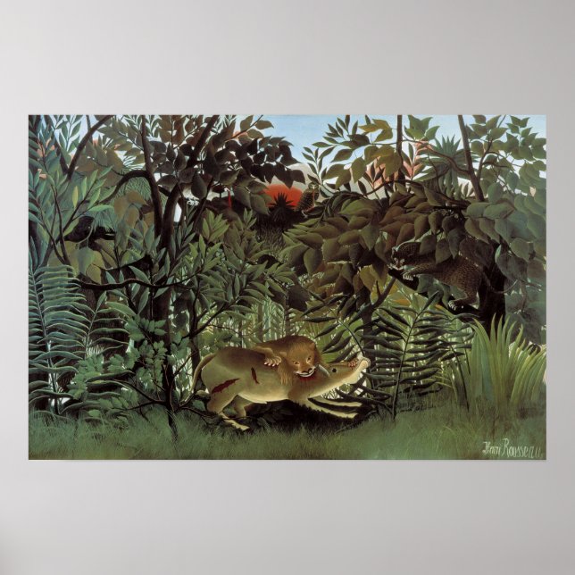 Poster Lion affamé par Henri Rousseau, animal sauvage Vin (Devant)
