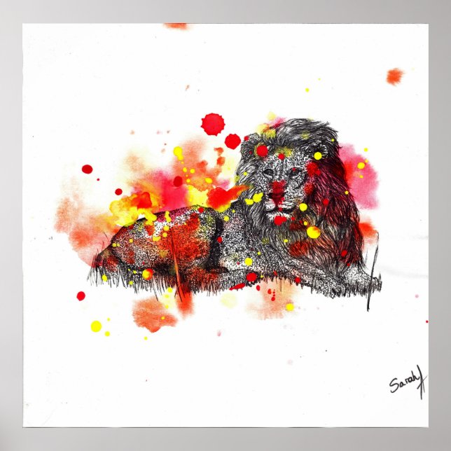Poster Lion aquarelle (Devant)