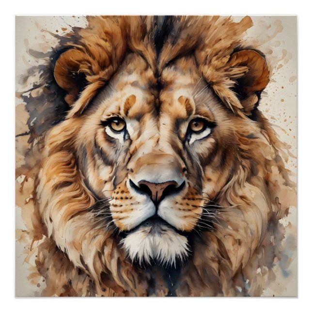 Poster Lion aquarelle no 1 (Devant)