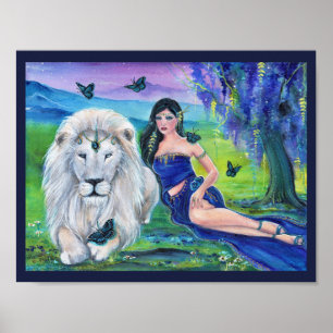 Poster Lion blanc et princesse par Renee Lavoie