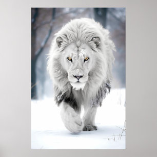 Poster Lion blanc majestueux en hiver Wonderland Design
