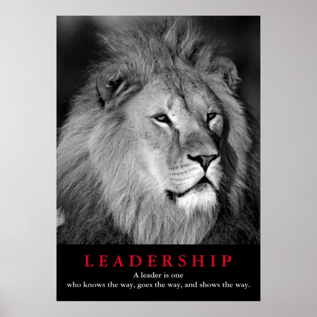 Poster Lion blanc noir leadership de motivation (Devant)