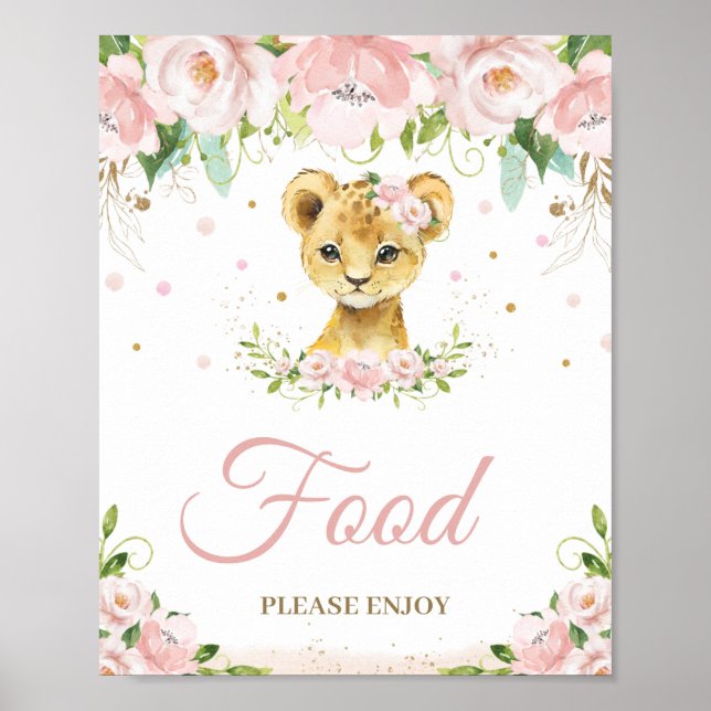 Poster Lion Blush Rose Baby shower Floral Nourriture Tabl (Devant)