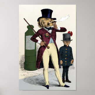 Poster Lion-bonbon victorien fumant cigare