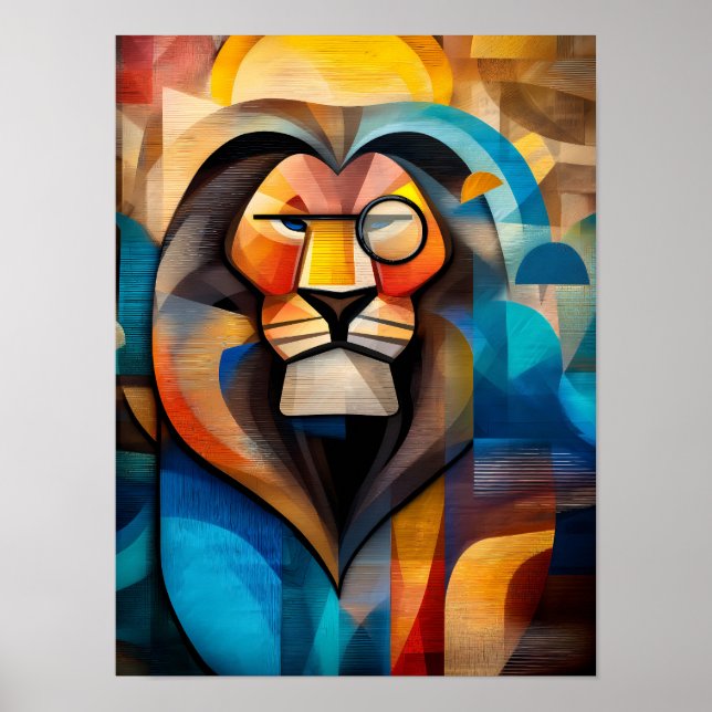 Poster Lion Charmeur – Roi Cubiste avec un Monocle (Devant)