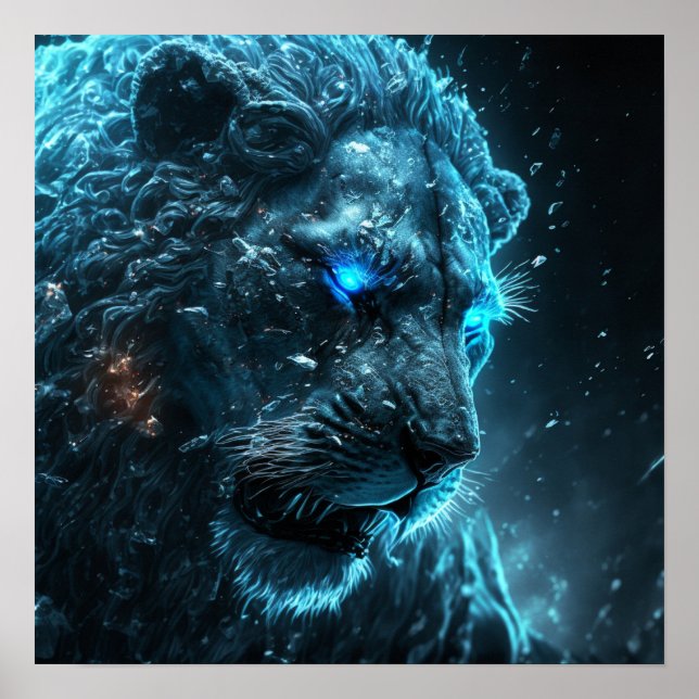 Poster Lion clair cosmique bleu (Devant)